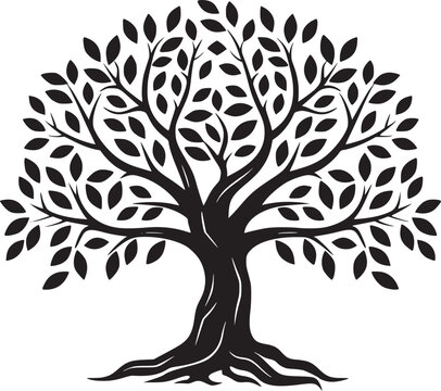 line art nature logo vector design oak tree inside circle, abstract tree logo symbol inside circle
