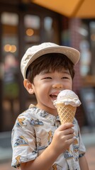 Asian boy with ice cream