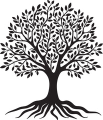 line art nature logo vector design oak tree inside circle, abstract tree logo symbol inside circle
