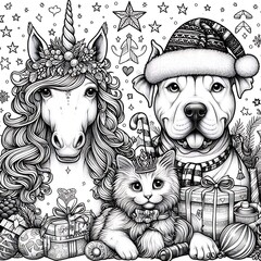 Many animals include dogs, cats, unicorns with gifts image art art art has illustrative meaning illustrator illustrator.