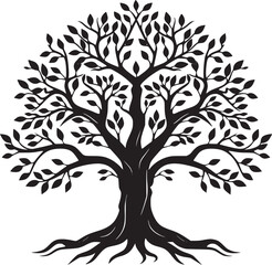 line art nature logo vector design oak tree inside circle, abstract tree logo symbol inside circle
