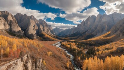 photos of mountain views and national parks in autumn made by AI generative
