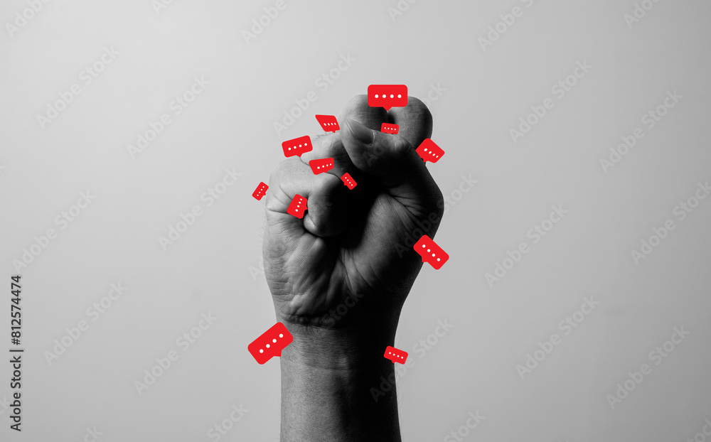 Poster hand catching box message icon for taking customer complaints and feedback to improve product and se