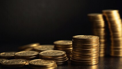 stack of gold coins on black background made by AI generative