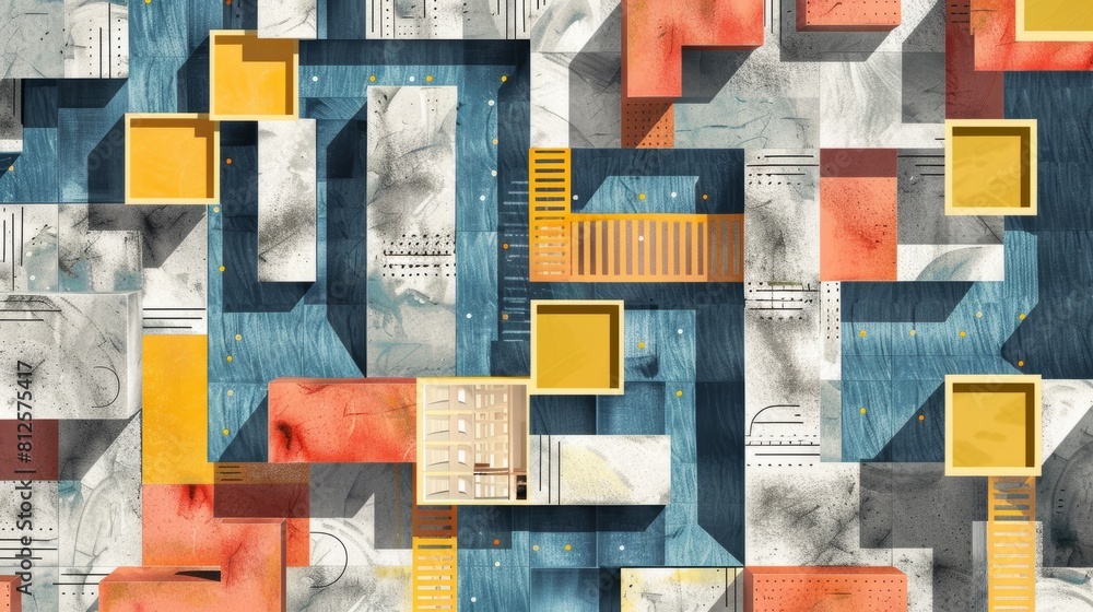 Poster a colorful abstract painting of a maze with many different colored squares