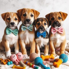 Many puppies wearing bow ties image art photo harmony used for printing illustrator