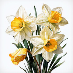 Watercolor Daffodil Illustration, Generative Ai