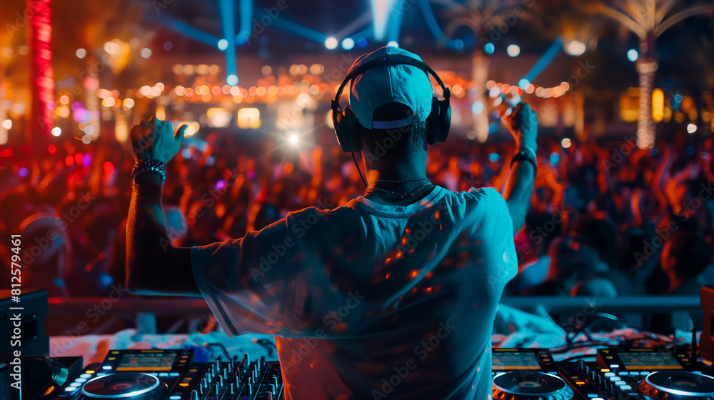 Poster with skillful precision and boundless creativity, a dj captivates the crowd with an electrifying mix