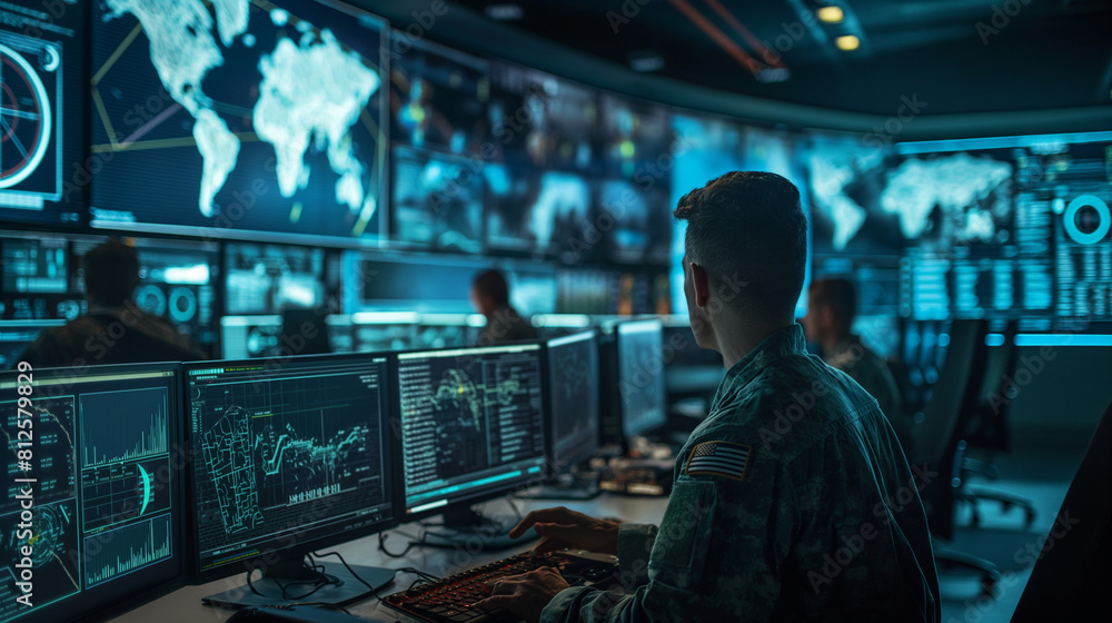 Poster command and control centers buzz with activity, overseeing the operations of a modern air defense sy