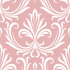 Pink and white damask vector seamless pattern. Vintage, paisley elements. Traditional, Turkish motifs. Great for fabric and textile, wallpaper, packaging or any desired idea.