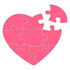Pink Puzzle Heart Shaped Pieces Vector Illustration