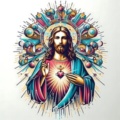 Obraz premium A drawing of a jesus christ holding a heart image realistic attractive harmony card design illustrator