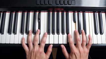 A person's hand is playing the piano.