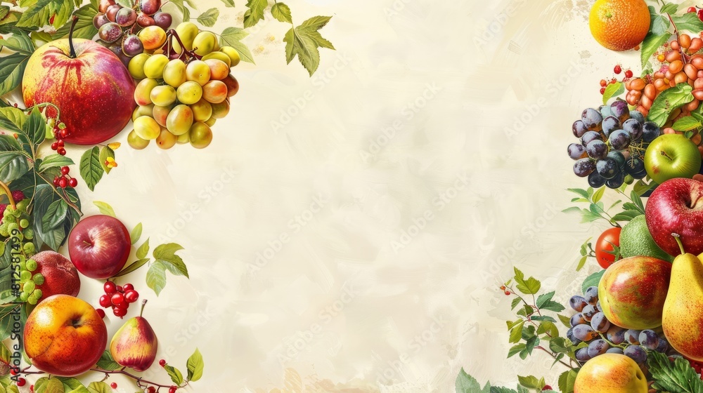 Poster abundant summer fruit assortment with a blank area for adding personalized text