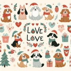 Fototapeta premium A collection of cartoon dogs image attractive used for printing card design illustrator
