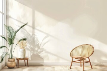 Interior with a chair and a plant, suitable for home decor websites