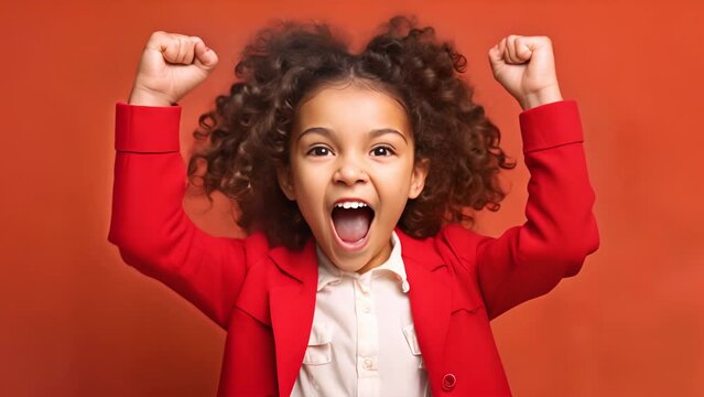 lady shout loud yeah fist up raise win lottery isolated.generative ai