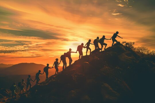 We Rise By Lifting Others Concept. Teamwork and Compassion, Helping and Growing Together