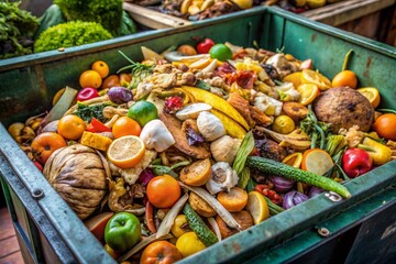 Food in perfect state in a dumpster, representing food waste