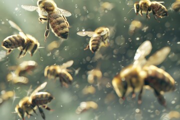 Fototapeta premium A bunch of bees flying in the air. Suitable for nature and wildlife concepts