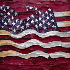 Textured cherry wood enhances a layered paper cut-out styled USA flag.