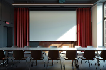 A modern meeting room with a whiteboard in the background, ideal for brainstorming and collaboration sessions