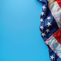 Bright blue backdrop featuring an American flag, a vibrant Memorial Day theme.