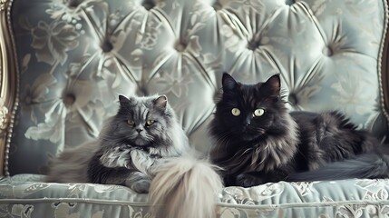 persian cat and chow chow silver background
