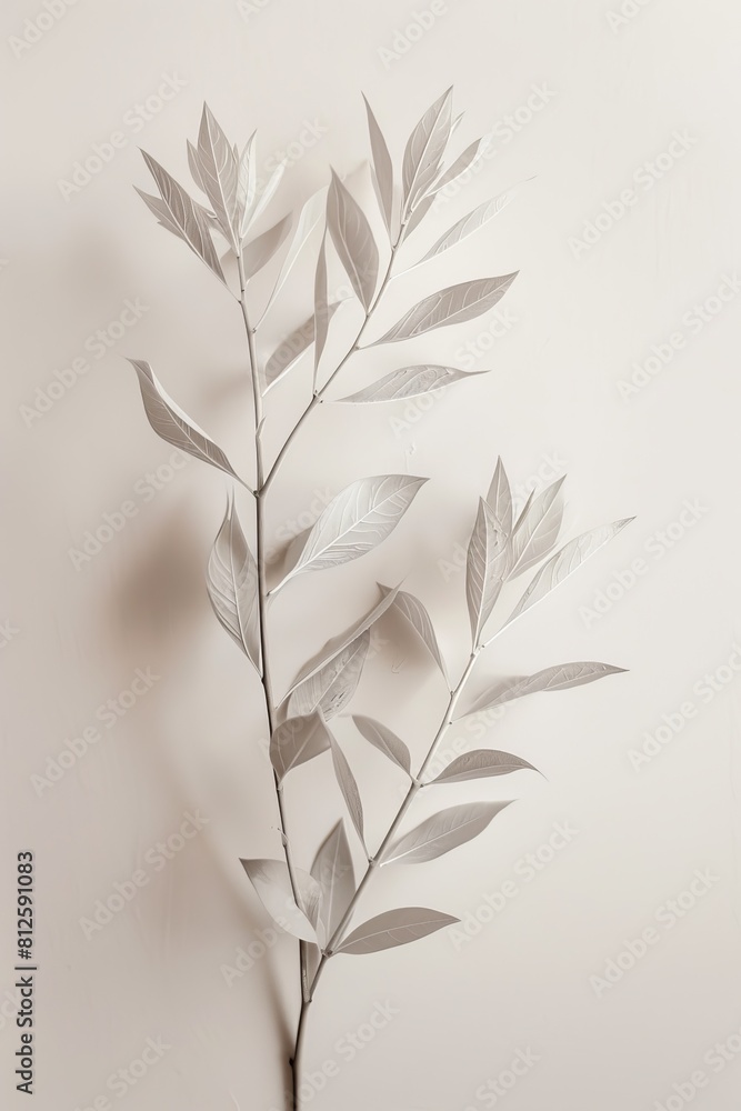 Aufkleber a high-key, monochromatic image showing delicate leaves with fine details against a neutral backgrou