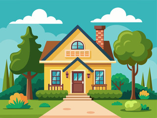 Suburban house cartoon vector illustration. Summer cottage, country house flat color object. Real estate facade, townhouse front view. Two story building, villa