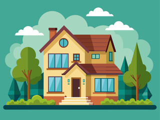 Naklejka premium Suburban house cartoon vector illustration. Summer cottage, country house flat color object. Real estate facade, townhouse front view. Two story building, villa