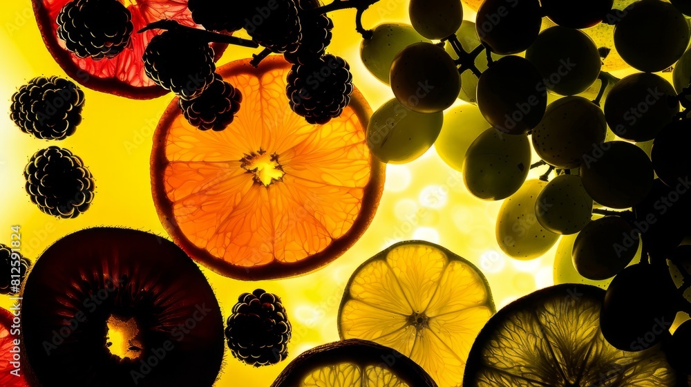 Poster dynamic silhouette of dynamic summer fruits against a dynamic composition