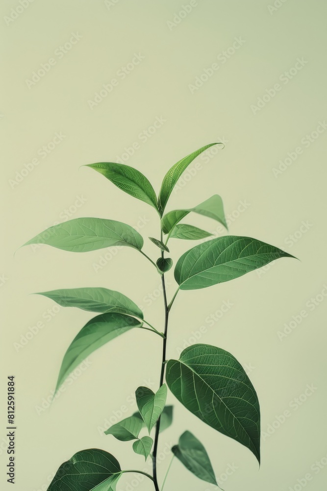 Poster An image capturing delicate green leaves with a soft pastel-colored background emphasizing freshness and growth