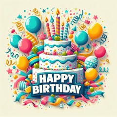 birthday cards cake with balloons and confetti image art card design illustrator