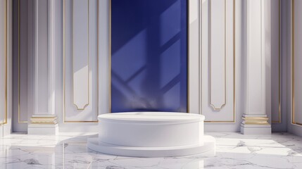 Blue Bathroom With White Bathtub