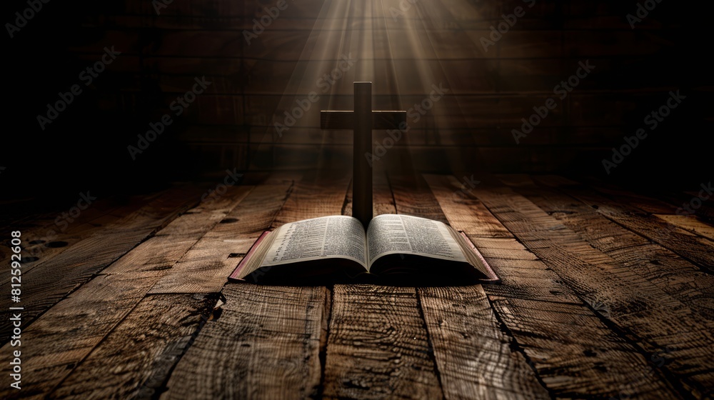 Poster empty space with a silhouette of a cross and copy of the psalms, allowing for messages of praise or 