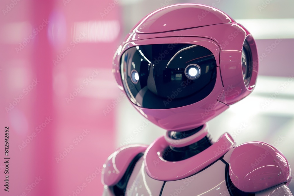 Aufkleber Contemporary image of a futuristic robot with a sleek pink design, featuring an interactive display on its head