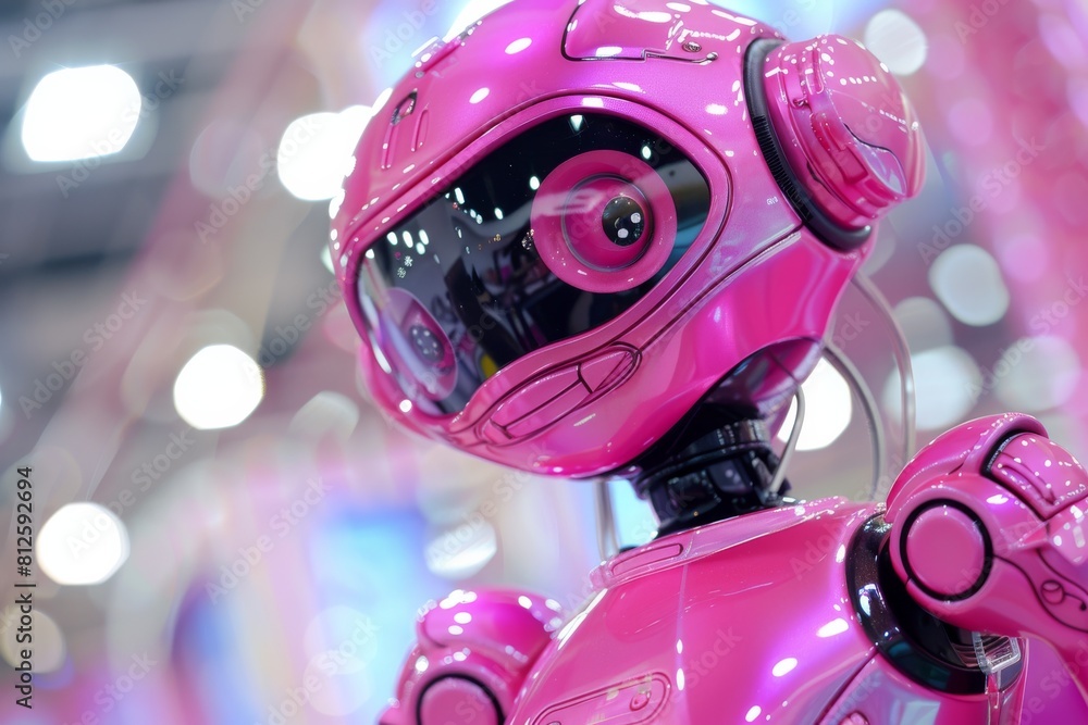 Aufkleber this image captures a high-tech, glossy pink robot with detailed design elements, showcasing modern 