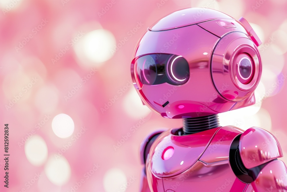 Aufkleber A portrait-oriented image featuring a glossy pink robot with a bokeh light effect in the background, giving a lively feel