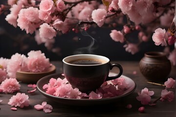 cup of coffee with pink flowers
