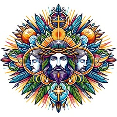 jesus christ religious imageswork of a man with a crown of thorns and a cross image art realistic attractive illustrator.