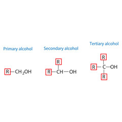 Primary, Secondary and Tertiary alcohol molecule skeletal structure diagram.organic compound molecule scientific illustration on white background.