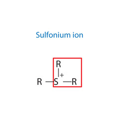Sulfonium ion molecule skeletal structure diagram.functional group compound molecule scientific illustration on white background.