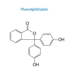 Phenolphthalein molecule skeletal structure diagram.organic compound molecule scientific illustration on white background.