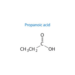 Propanoic acid molecule skeletal structure diagram.organic compound molecule scientific illustration on white background.