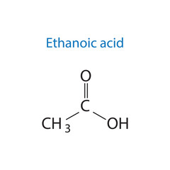 Ethanoic acid molecule skeletal structure diagram.organic compound molecule scientific illustration on white background.