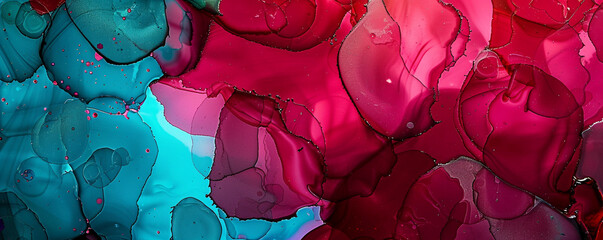 Deep maroon and bright aqua alcohol ink background, with high-quality oil paint textures.