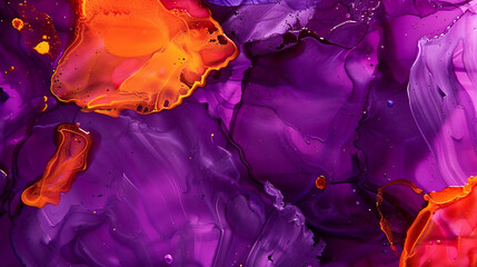 Deep purple and bright orange alcohol ink background, with high-quality oil paint textures.