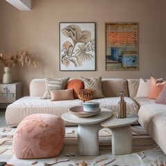 Pink and White Themed Living Room, Ideal for Modern Feminine Interior Design