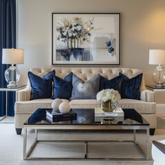 Modern Navy Blue and White Living Room for Stylish Interior Themes and Home Magazines